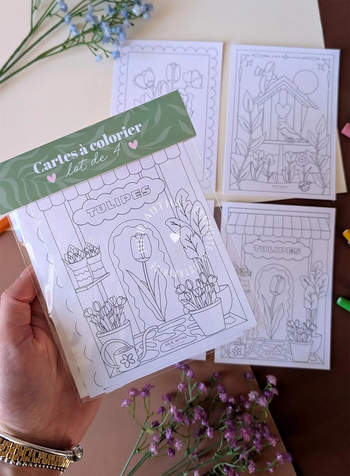 Cartes à colorier Fleuries Julie Autha