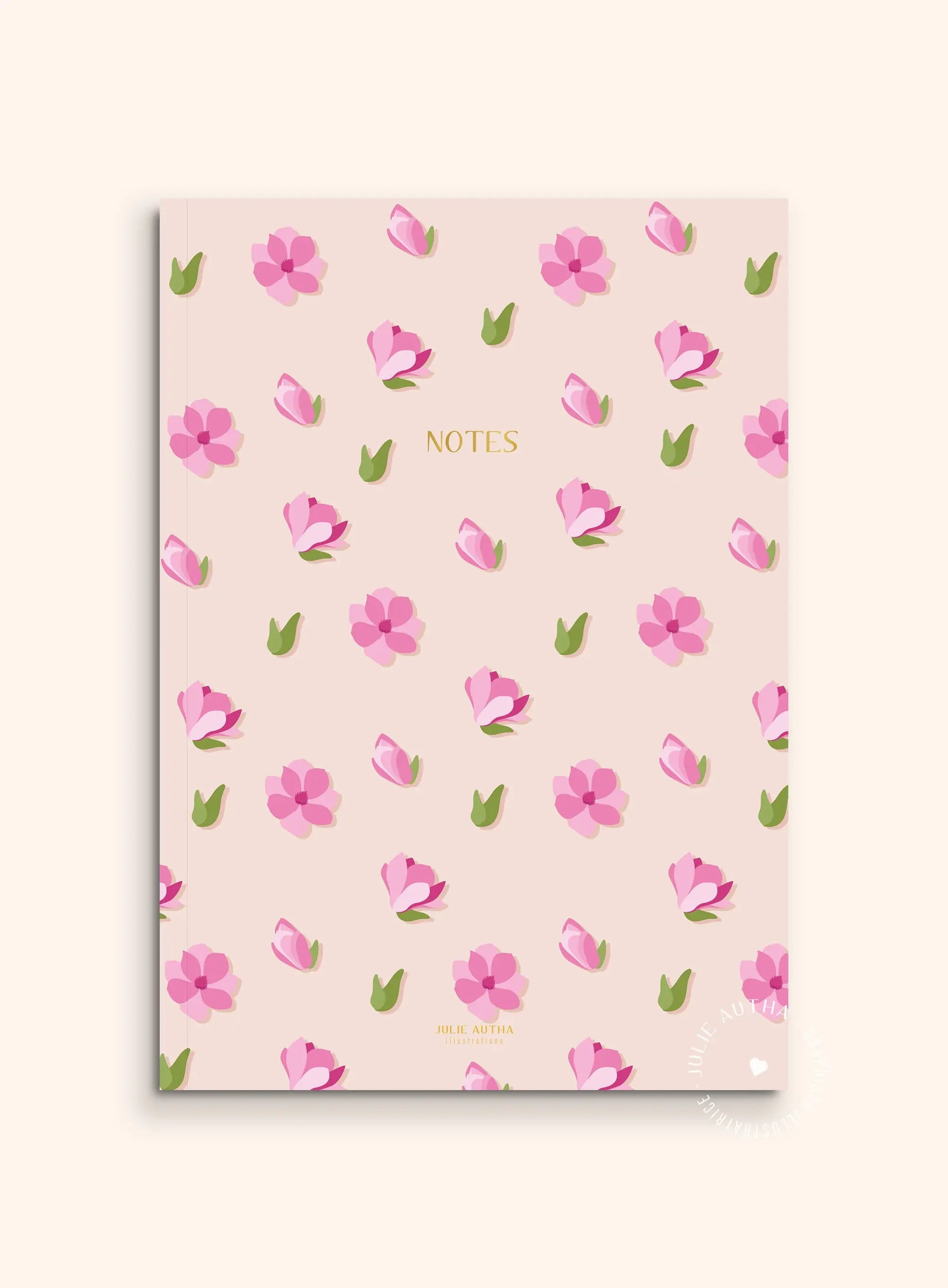Carnet de notes A5 - Fleurs roses Julie Autha