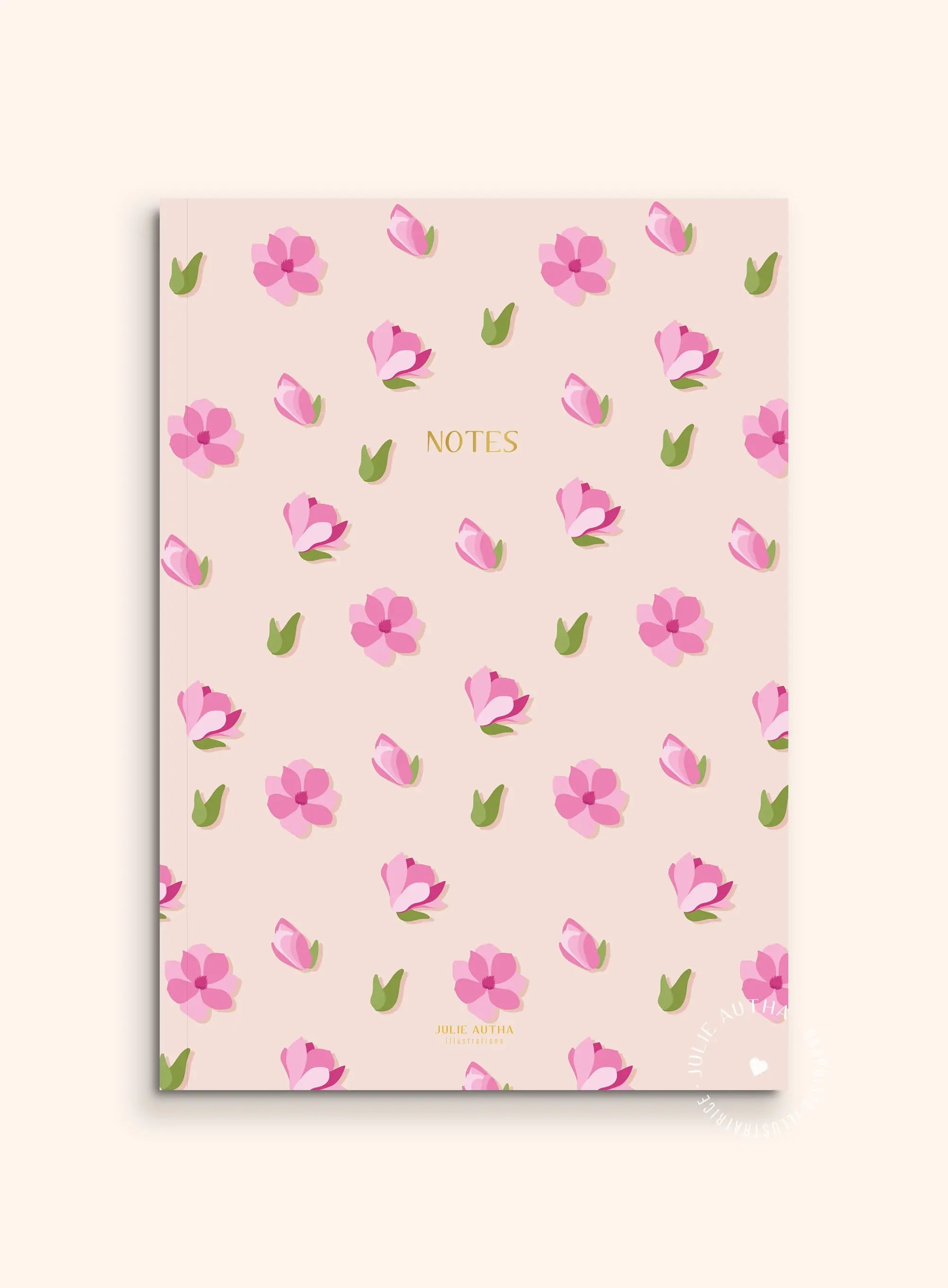 Carnet de notes A5 - Fleurs roses Julie Autha