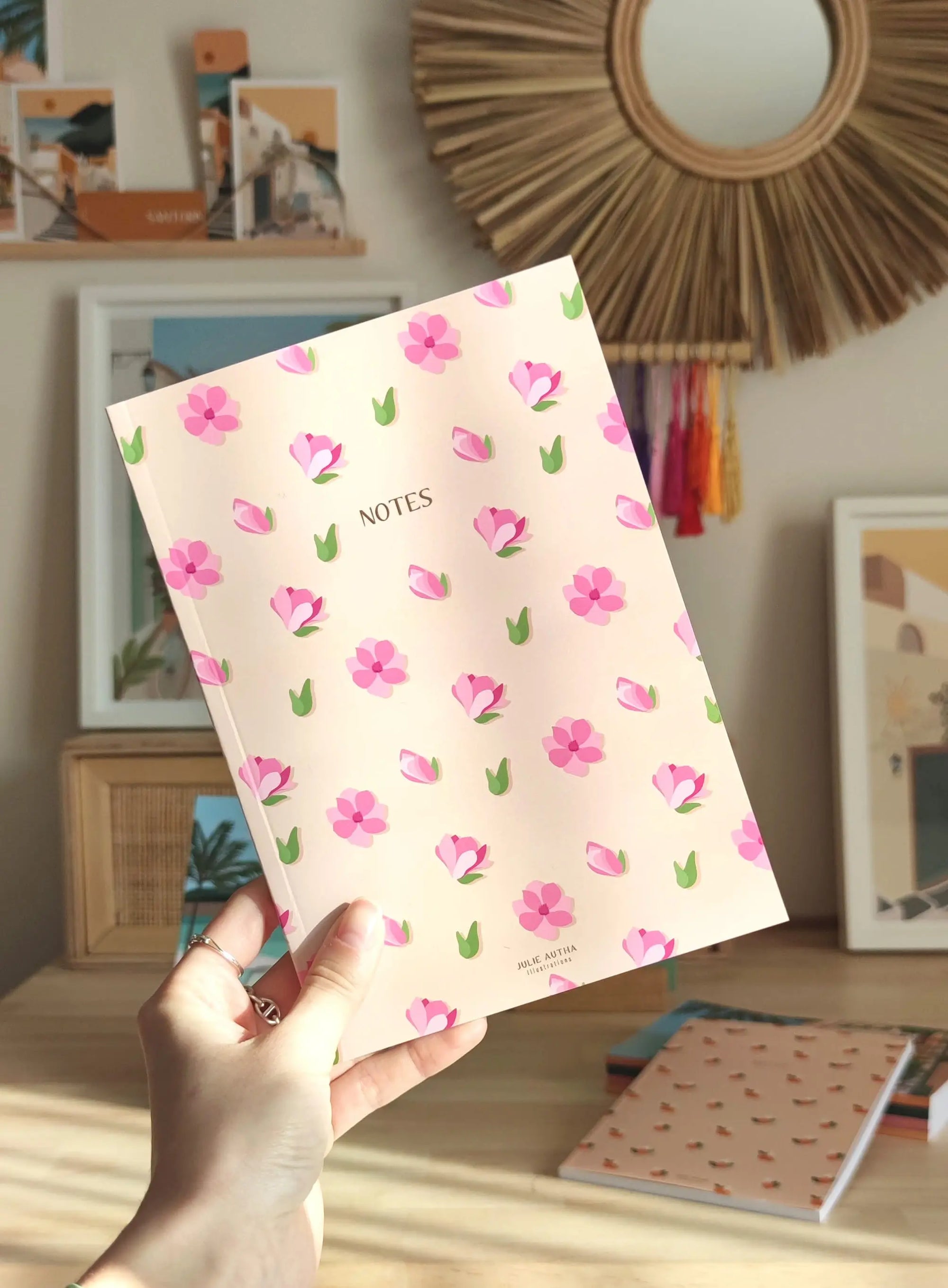 Carnet de notes A5 - Fleurs roses Julie Autha